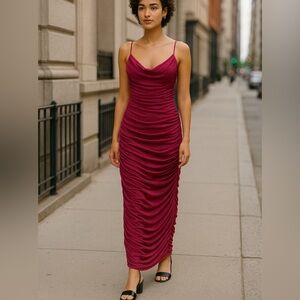 Mable Midi‎ Bodycon dress Womens Medium Pink shirred Date Night Mermaid Barbie